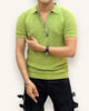 Line Knitted Zip Collar T-Shirt - Lime Green