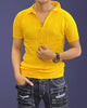 Linned Knitted Half Sleeve T-Shirt - Yellow