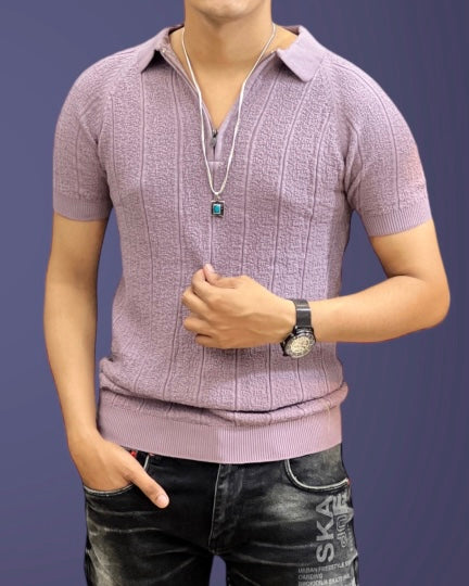 Linned Knitted Half Sleeve T-Shirt - Pitch