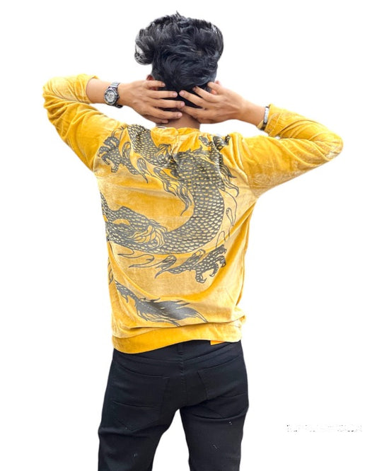 One Side Dragon Velvet Imp T-Shirt - Yellow
