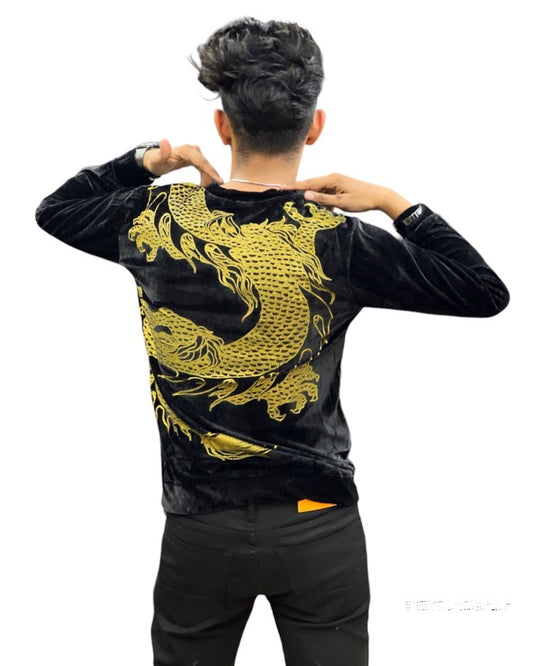 One Side Dragon Velvet Imp T-Shirt - Black