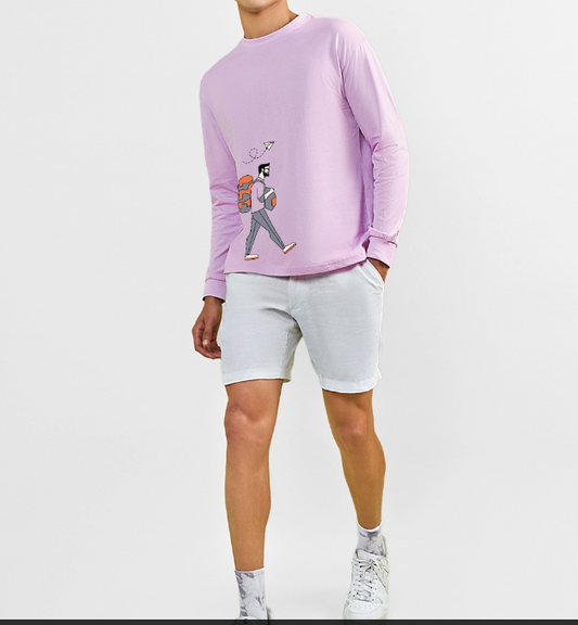Men's Lilac The Traveller Graphic Printed Oversized T-shirt