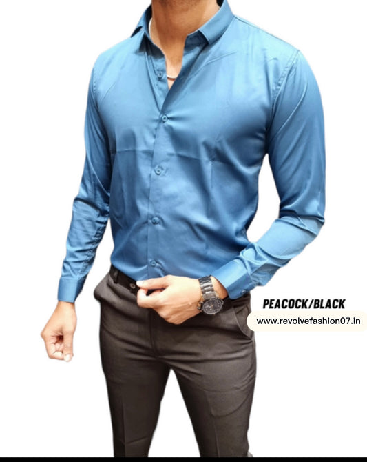 Plain Satin Shirt - Peacock Blue - revolvefashion07